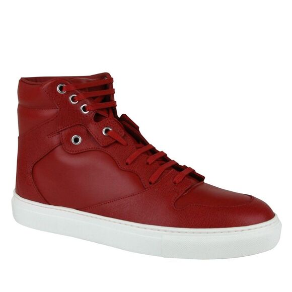 Balenciaga Men's Hi Top Dark Red Leather / Coated Canvas Sneaker (41 EU / 8 US)